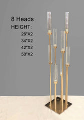 50''-Gold 8 Arm Metal Cluster Candelabra Holder, Tall Large Glass Candle Arrangement candleabra